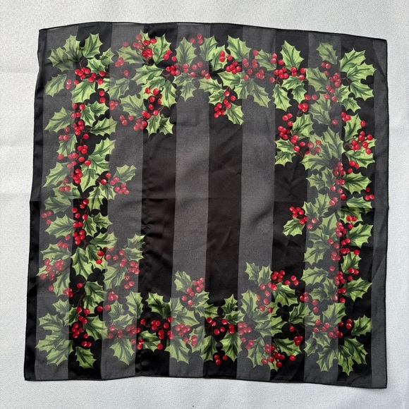 ECHO Christmas Holiday Scarf Red Berry Black Polyester 21x21" - Picture 1 of 5